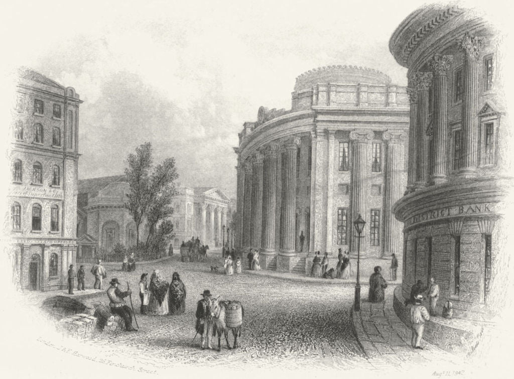YORKS. Town Hall & Commercial Buildings Leeds c1855 old antique print picture
